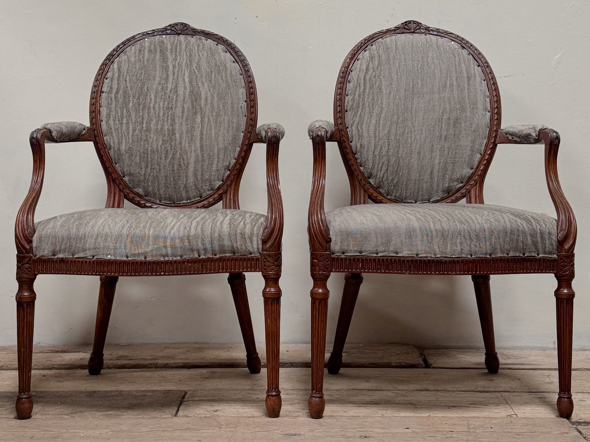A Pair of Late 18th Century Beech Frame Armchairs in the manner of John Linnell (1729 - 1796)