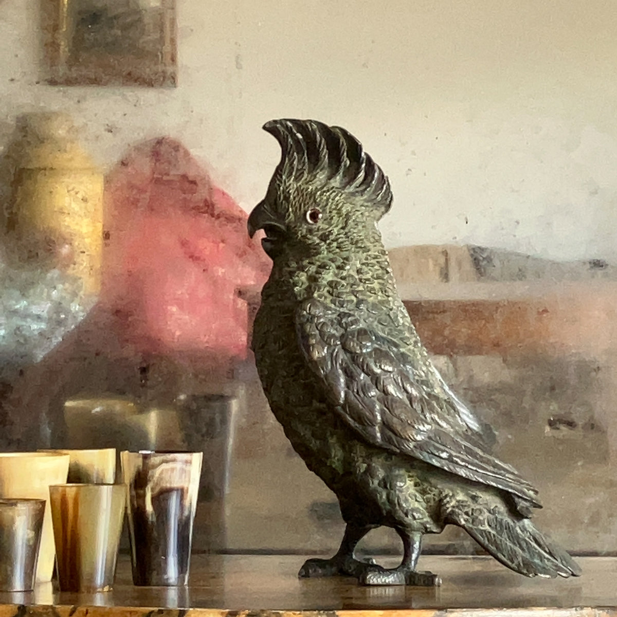 A Large Cold Painted Bronze Cockatoo by Franz Bergman