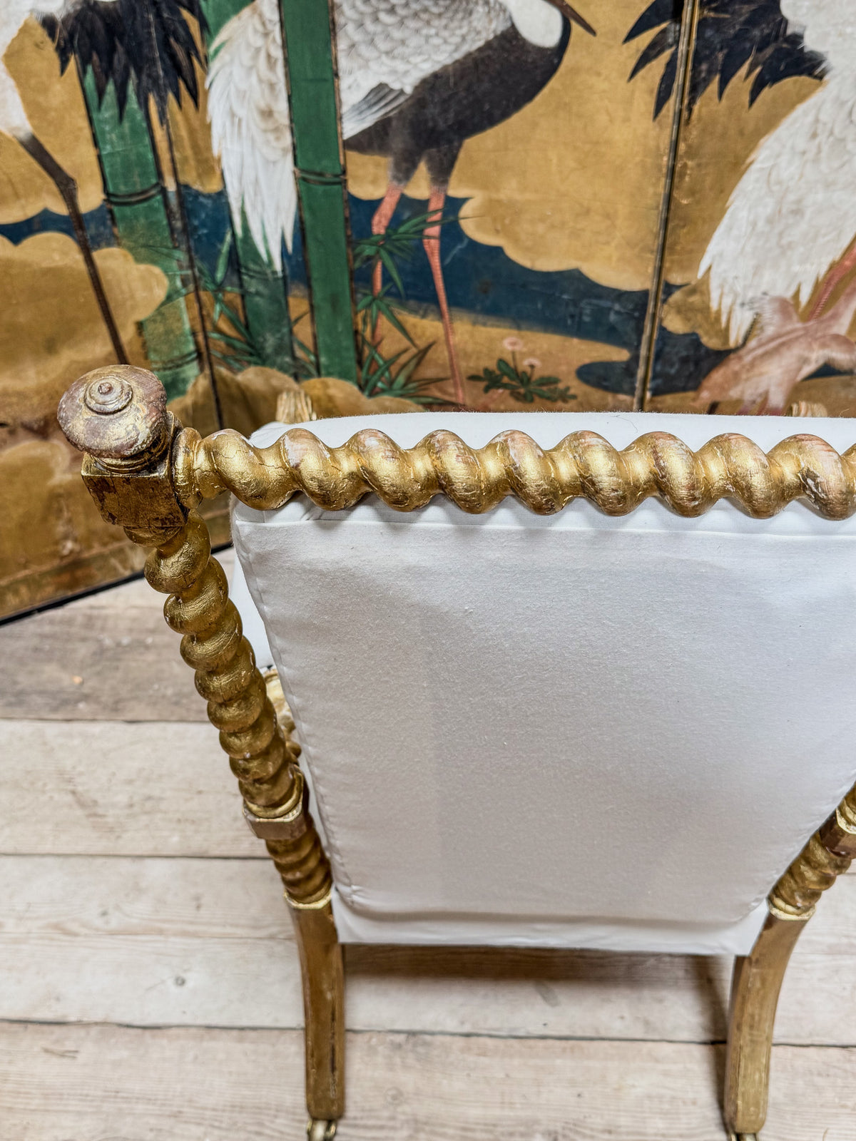 A Mid 19th Century Giltwood Open Armchair