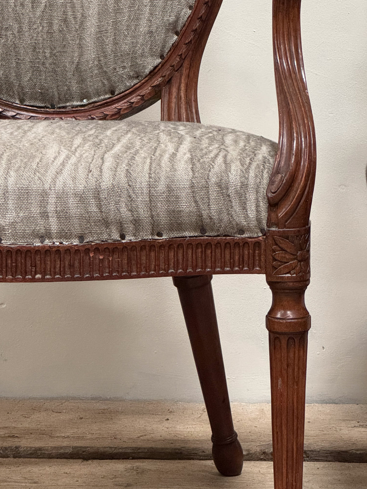 A Pair of Late 18th Century Beech Frame Armchairs in the manner of John Linnell (1729 - 1796)