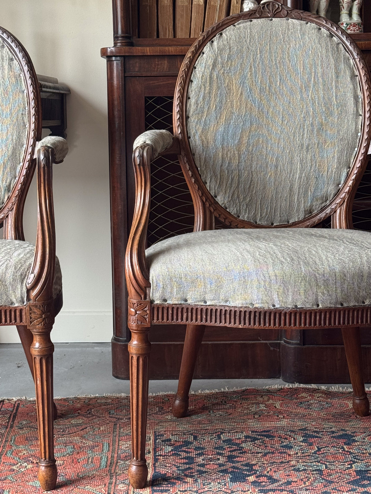 A Pair of Late 18th Century Beech Frame Armchairs in the manner of John Linnell (1729 - 1796)