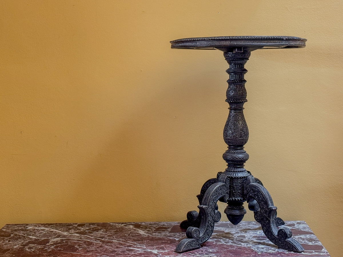 A Mid 19th Century Anglo Indian Ebony Carved Table