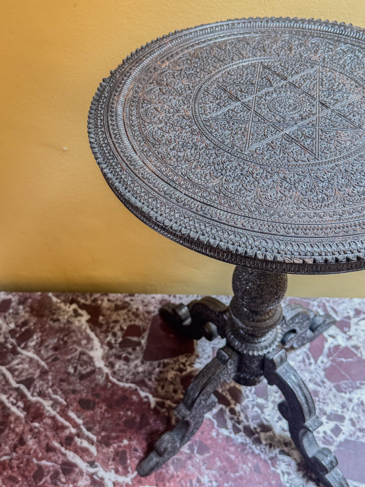 A Mid 19th Century Anglo Indian Ebony Carved Table