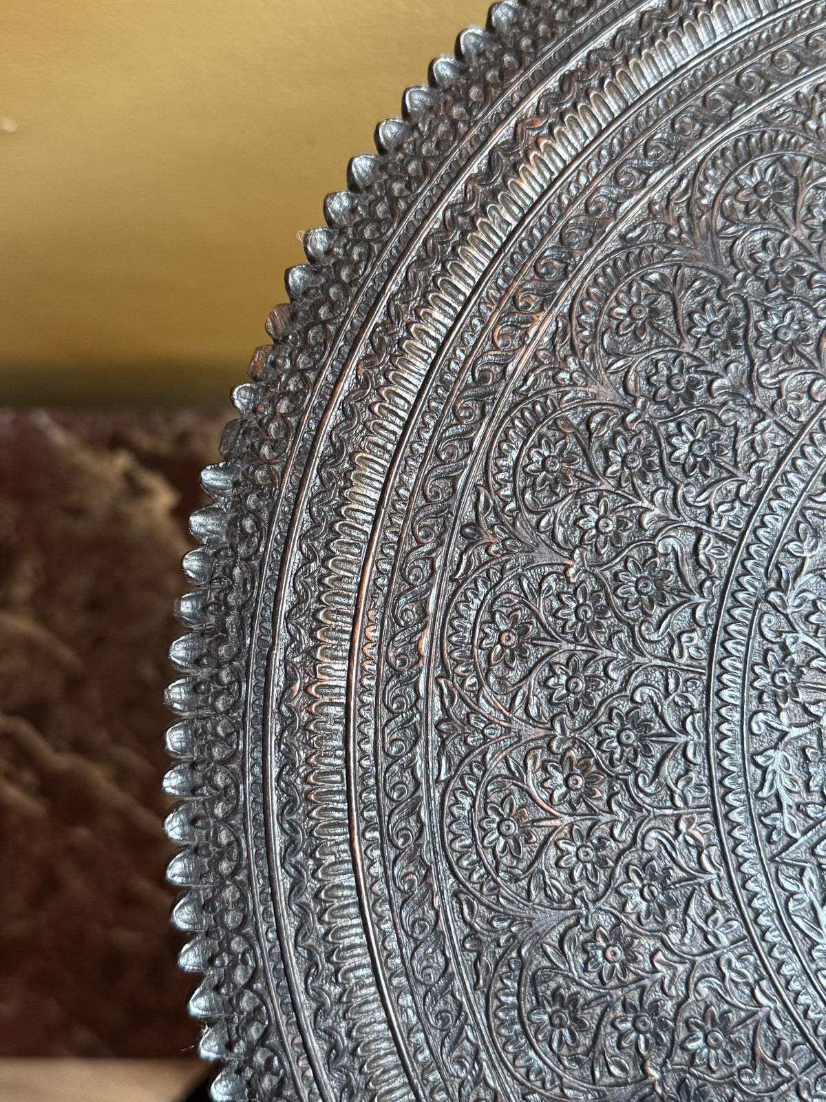 A Mid 19th Century Anglo Indian Ebony Carved Table
