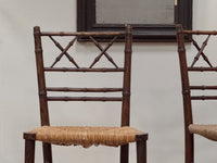 A Pair of Regency Faux Bamboo Rush Seated Chairs