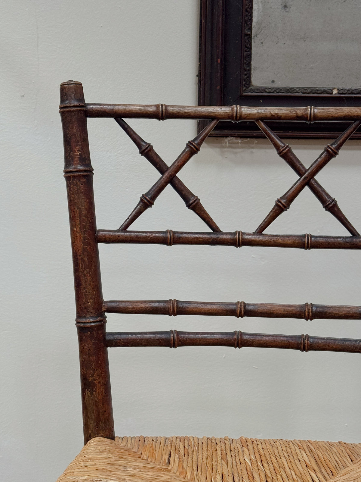 A Pair of Regency Faux Bamboo Rush Seated Chairs