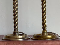 A Pair of George III Brass Rope Twist Lamps