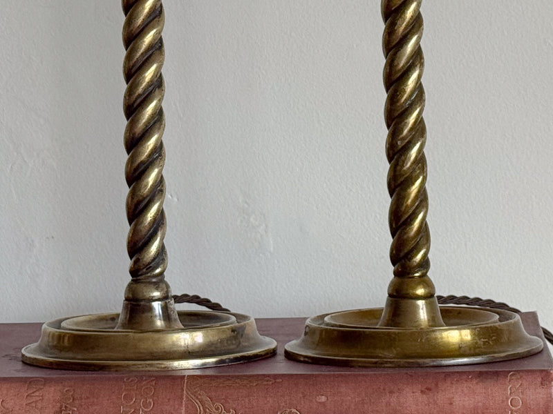 A Pair of George III Brass Rope Twist Lamps