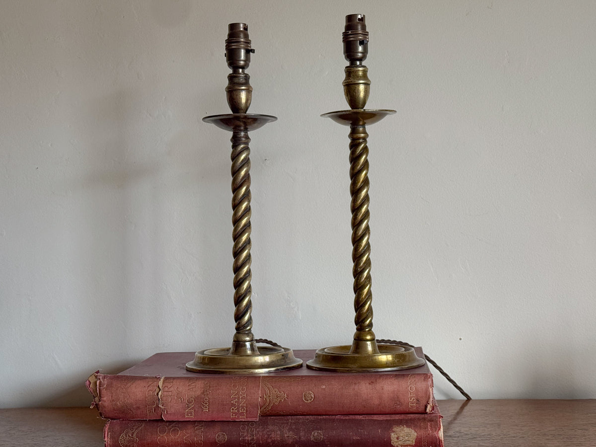 A Pair of George III Brass Rope Twist Lamps