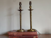 A Pair of George III Brass Rope Twist Lamps
