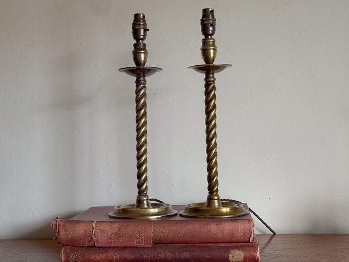 A Pair of George III Brass Rope Twist Lamps