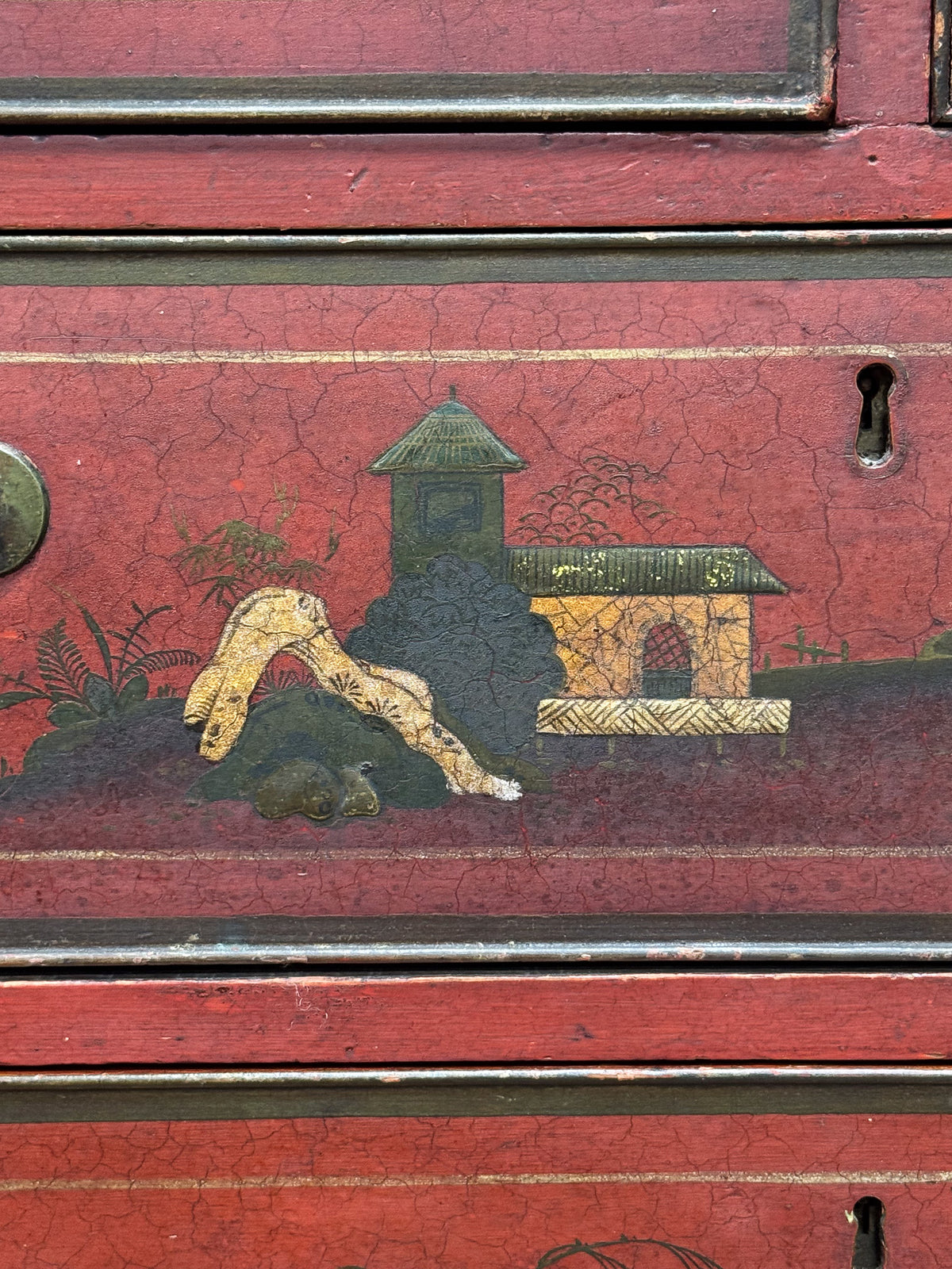 A George III Oak Chest of Chest with 19th Century Lacquered Decoration