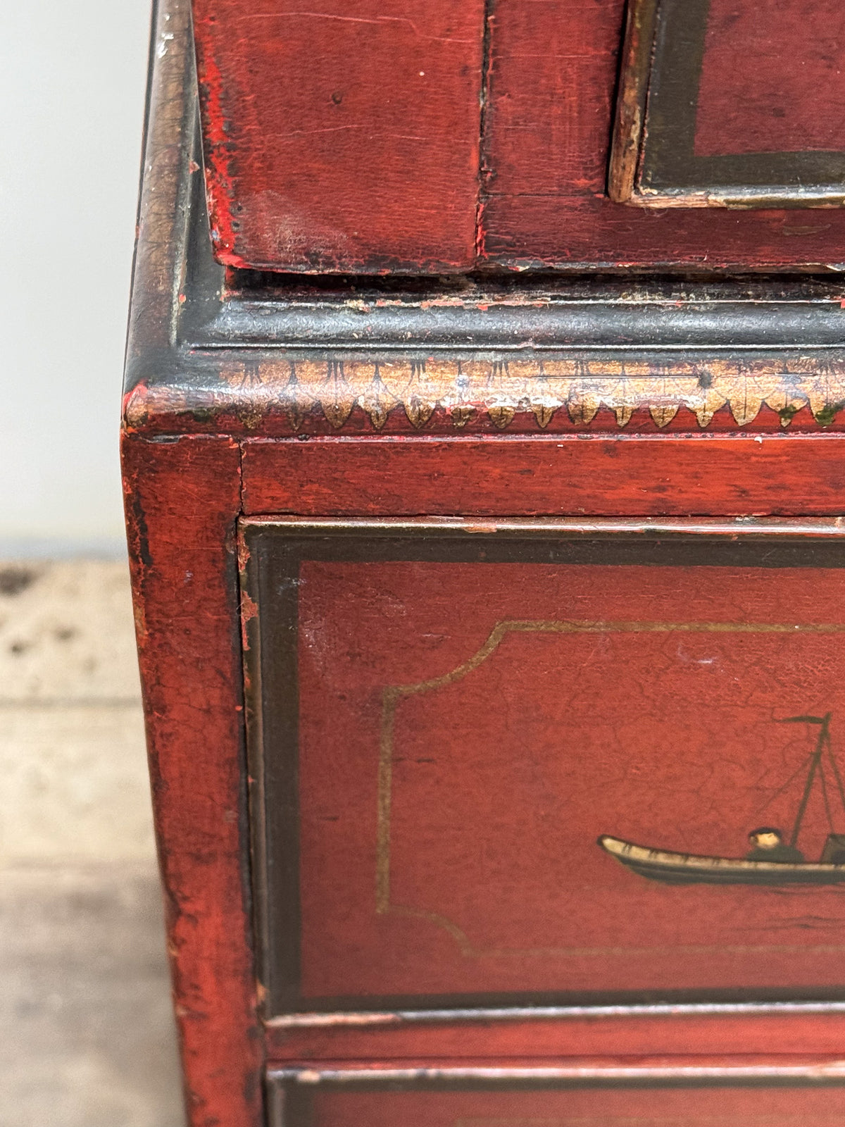 A George III Oak Chest of Chest with 19th Century Lacquered Decoration