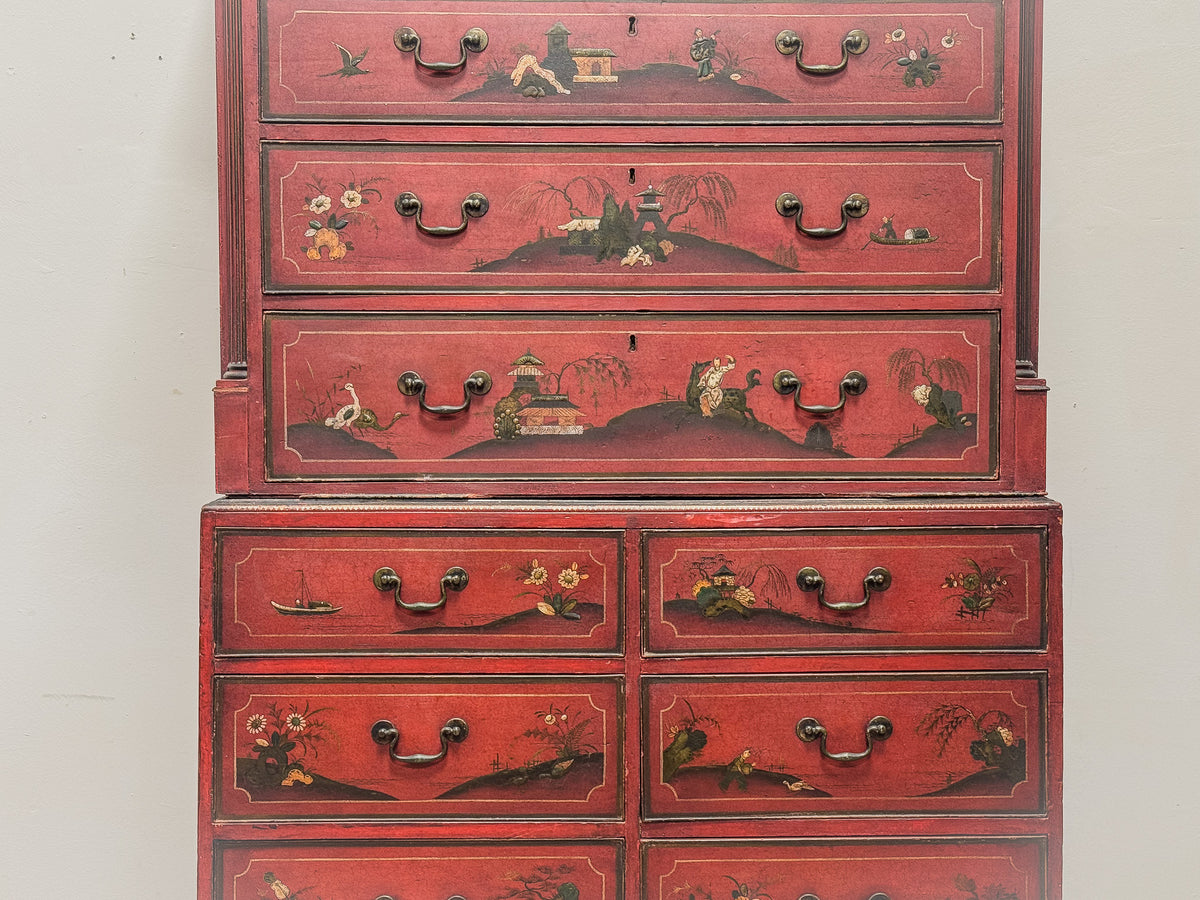 A George III Oak Chest of Chest with 19th Century Lacquered Decoration