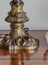 A Mid 19th Century Toleware and Brass Lamp