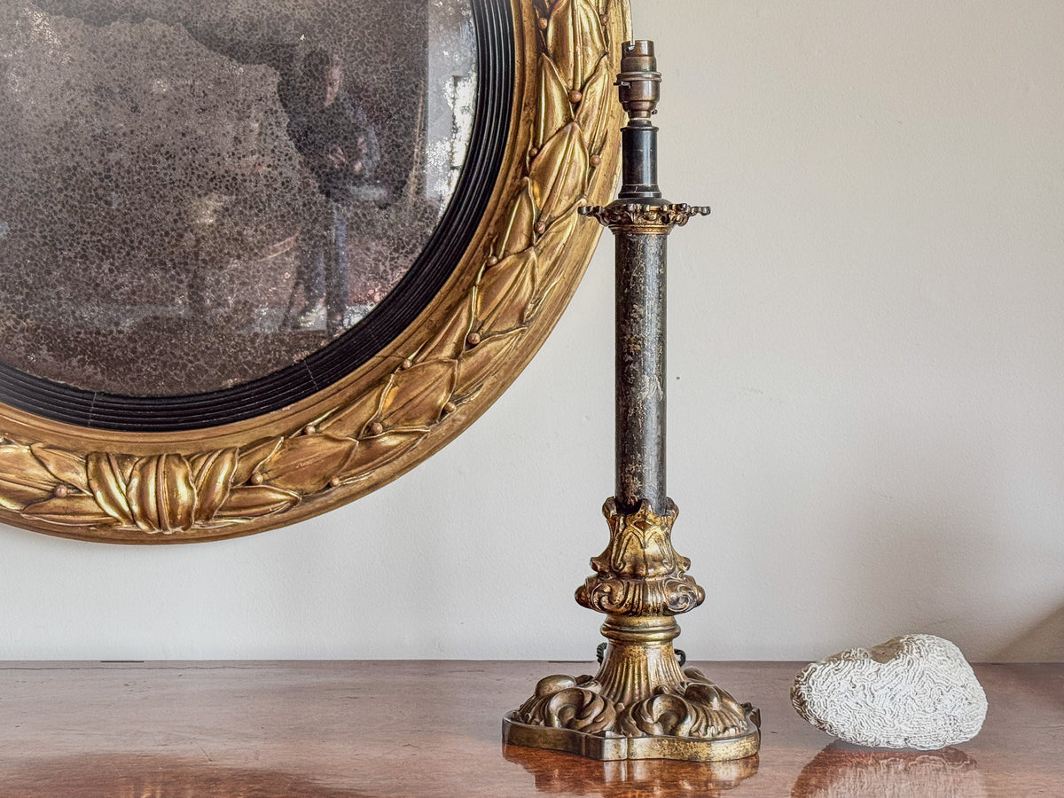 A Mid 19th Century Toleware and Brass Lamp