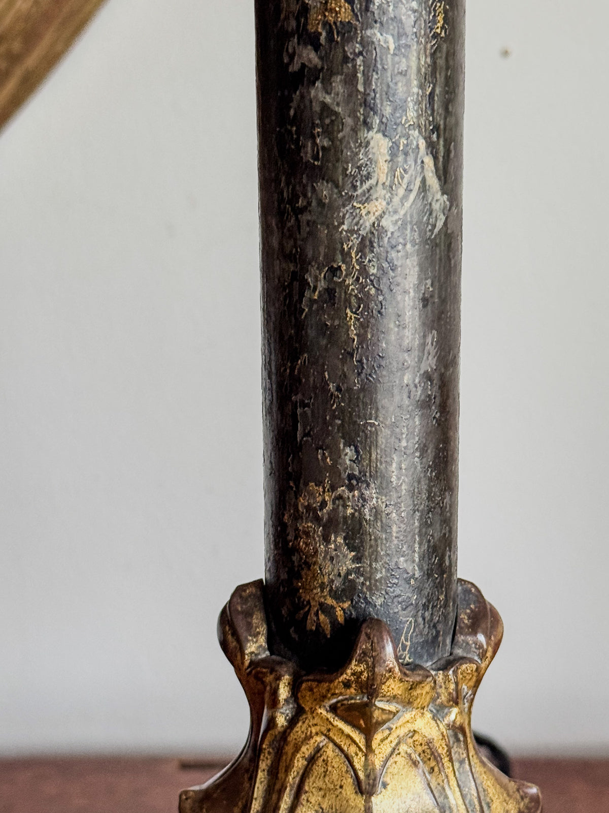 A Mid 19th Century Toleware and Brass Lamp