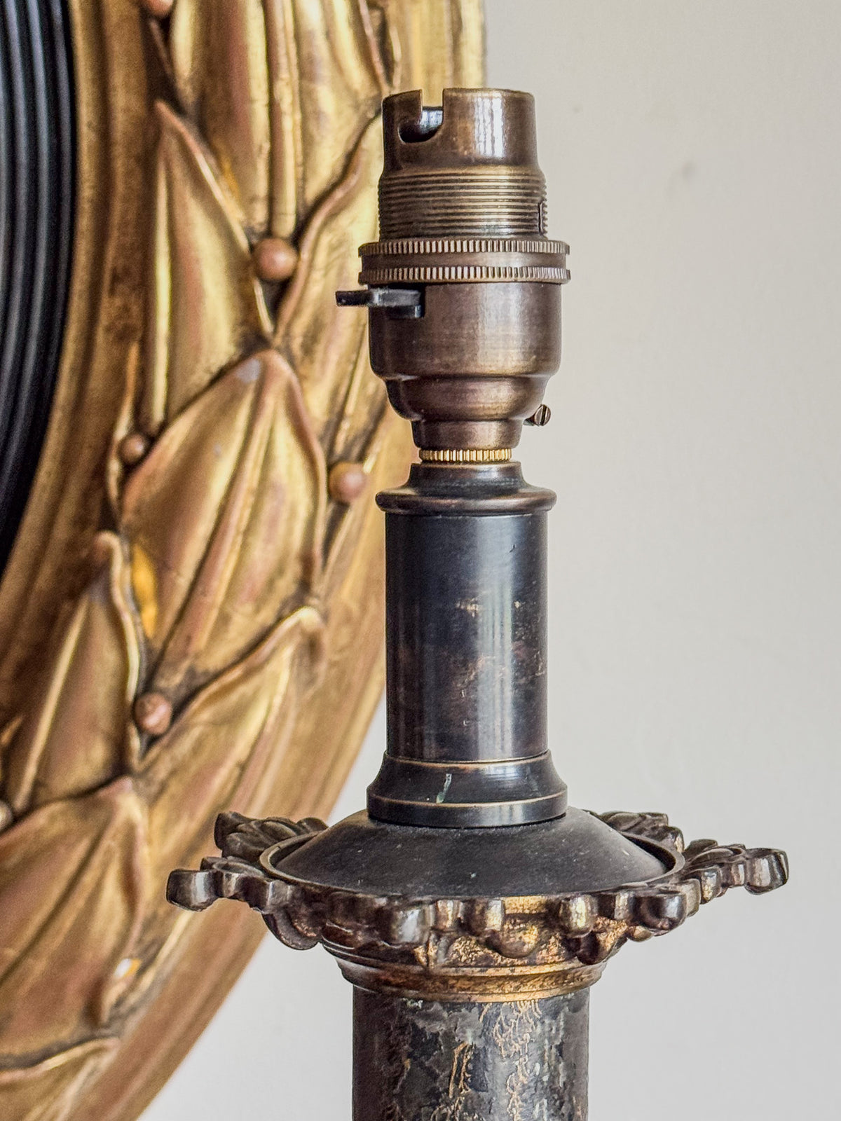 A Mid 19th Century Toleware and Brass Lamp