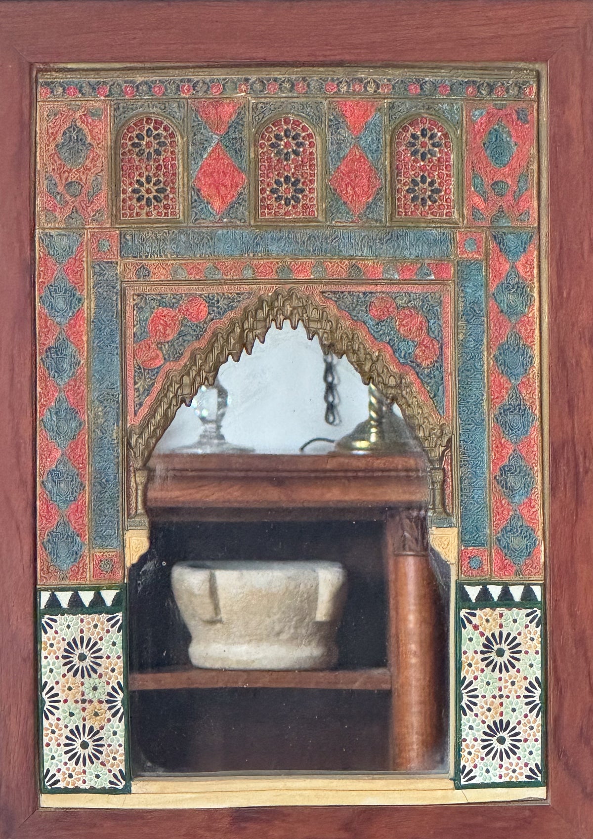 A 19th Century Framed Gesso Alhambra Architectural Model with Mirror