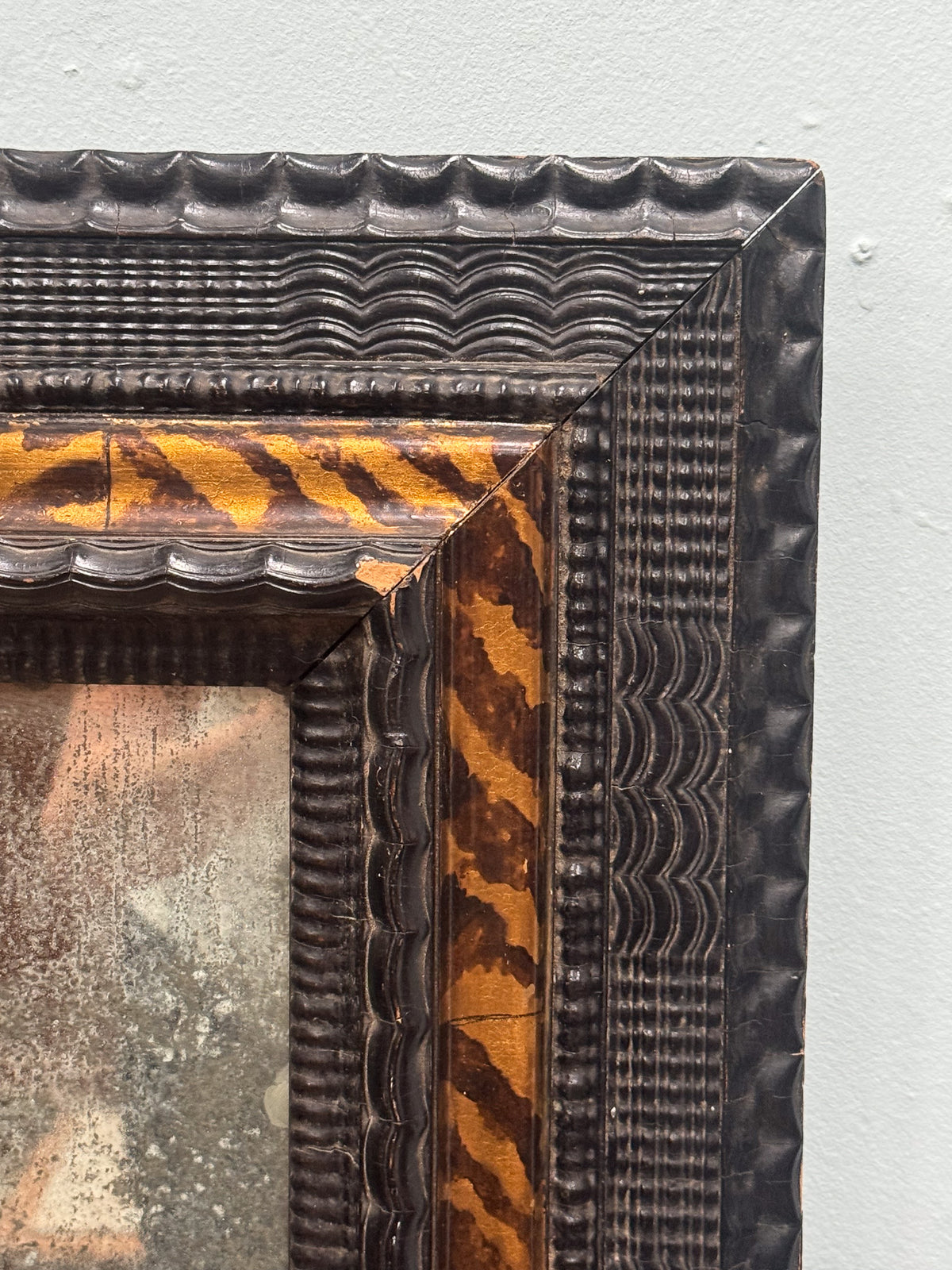 An Early 18th Century Dutch Ebony & Faux Tortoiseshell Ripple Frame Mirror