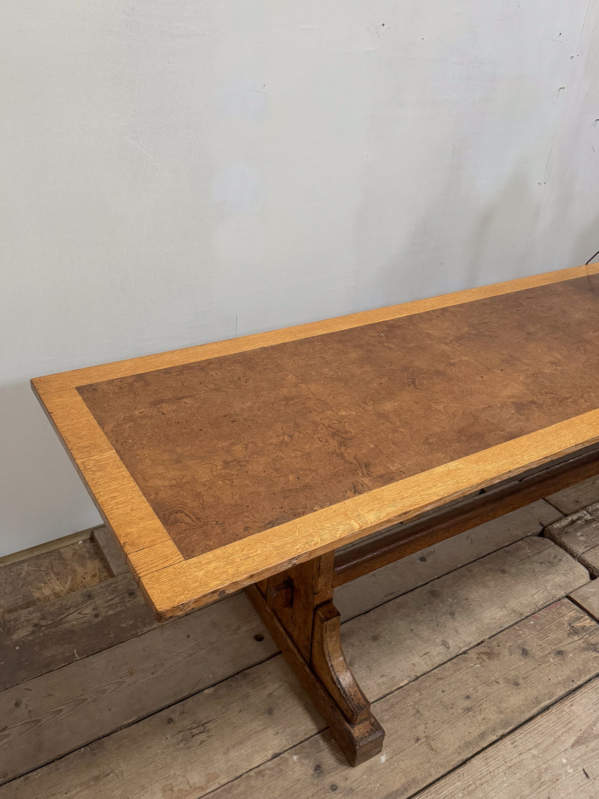 A Late 19th Century Oak & Burr Elm Refectory Table by Bulstrode of Cambridge