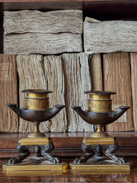 A Pair of Regency Ormolu and Bronze Candlesticks after George Smith (1756-1826)