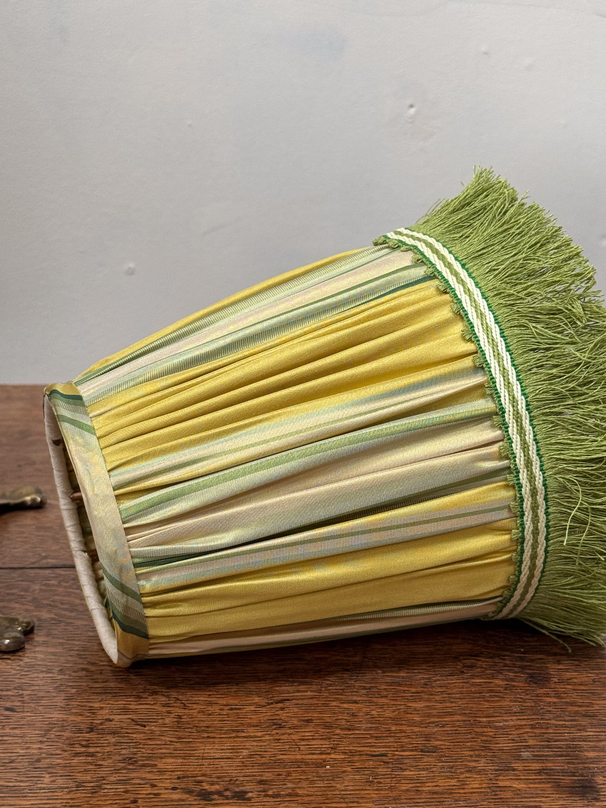 Bespoke Straight Empire Small Lampshade in Lemon and Lime Stripe Silk