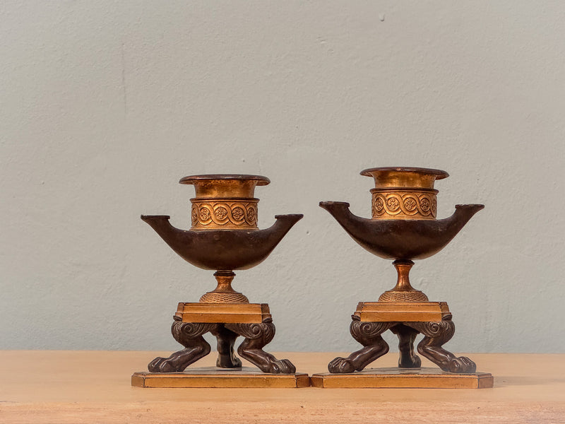 A Pair of Regency Ormolu and Bronze Candlesticks after George Smith (1756-1826)