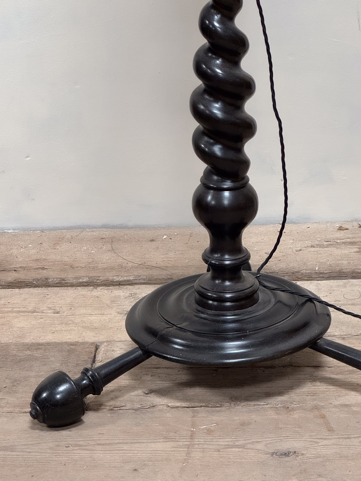 A Solid Ebony Barley Twist Standard Lamp