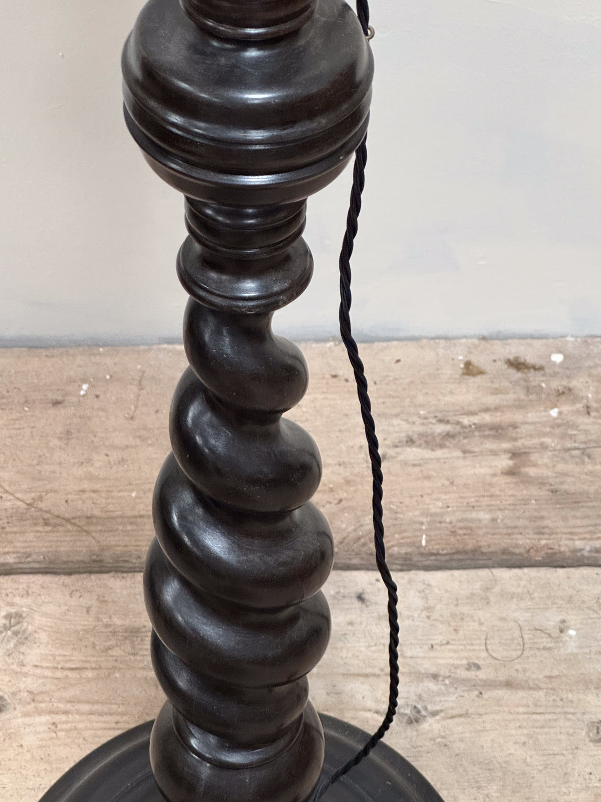 A Solid Ebony Barley Twist Standard Lamp