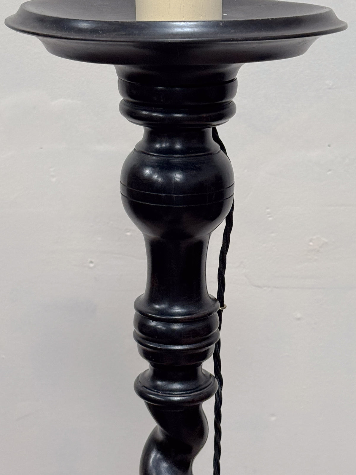 A Solid Ebony Barley Twist Standard Lamp