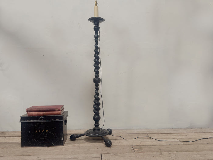 A Solid Ebony Barley Twist Standard Lamp