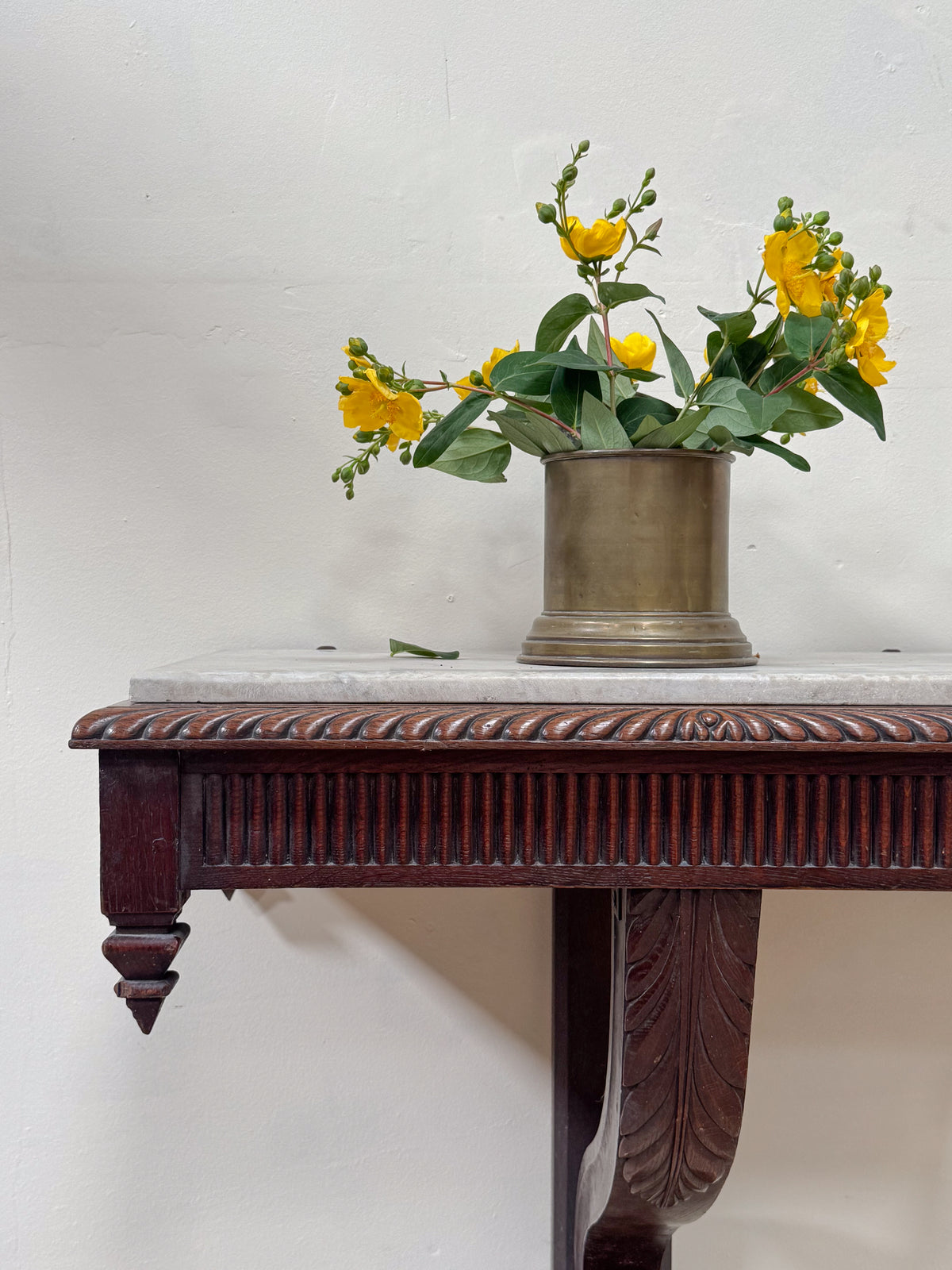 An Early 19th Century Oak Scroll Bracket Console with Marble Top