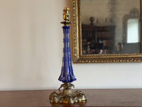 A Mid 19th Century Blue Glass and Brass Lamp