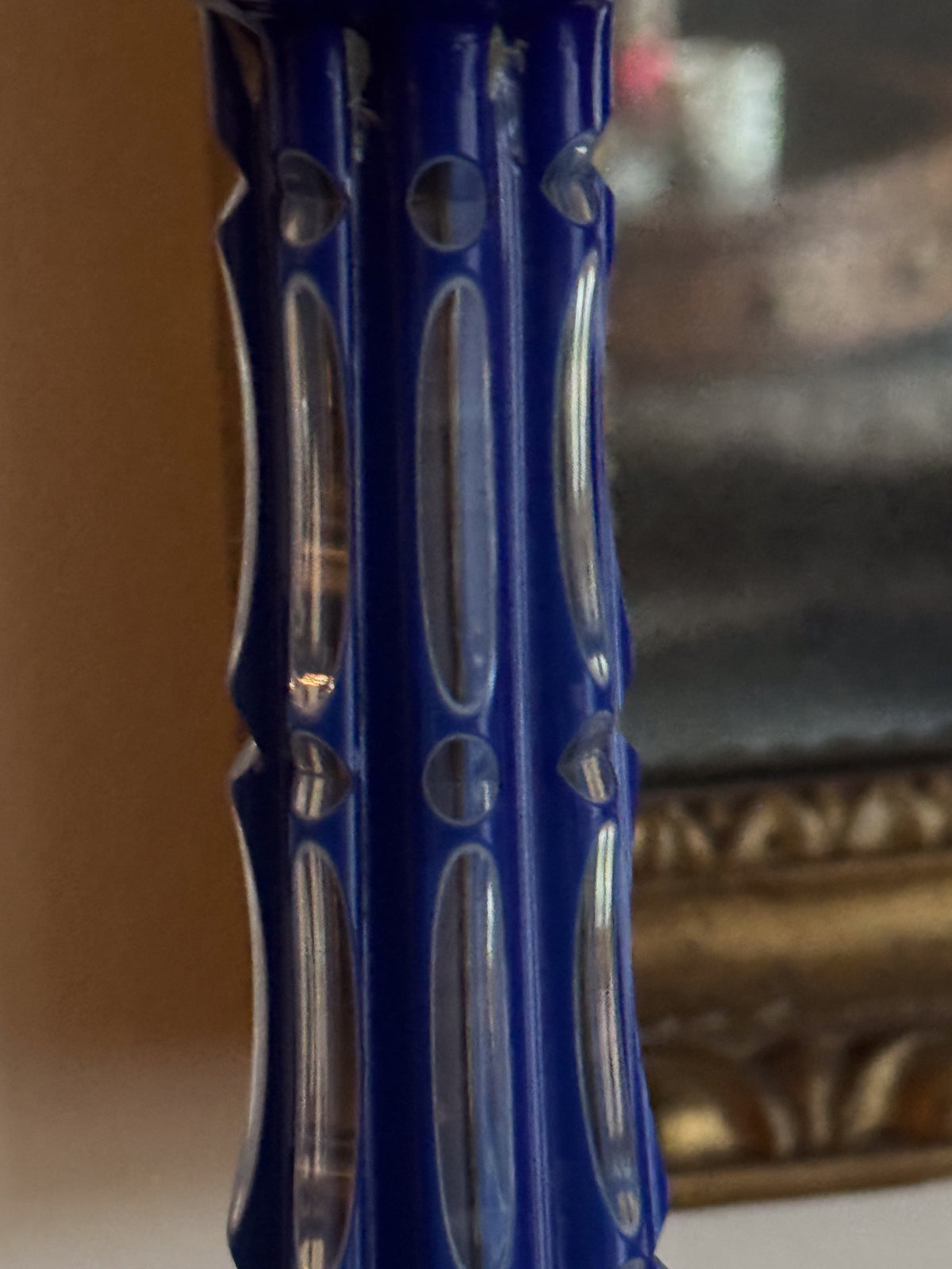 A Mid 19th Century Blue Glass and Brass Lamp