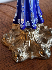 A Mid 19th Century Blue Glass and Brass Lamp