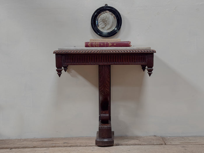 An Early 19th Century Oak Scroll Bracket Console with Marble Top