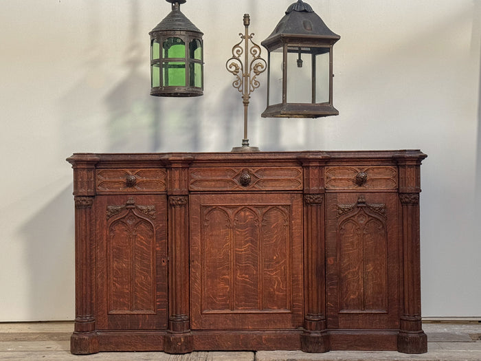 A Mid 19th Century Oak Gothic Revival Side Cabinet