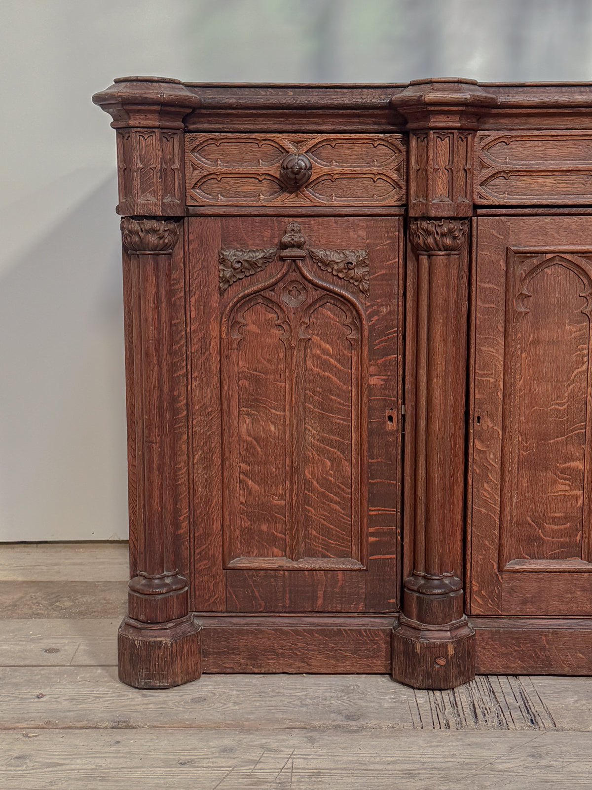 A Mid 19th Century Oak Gothic Revival Side Cabinet