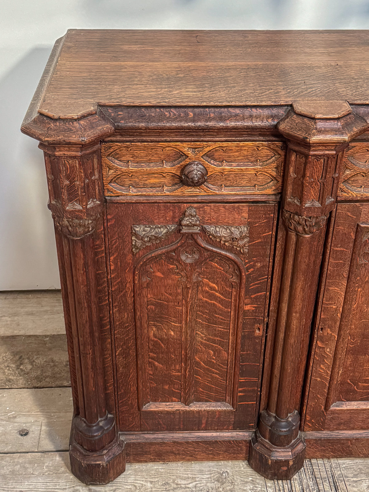 A Mid 19th Century Oak Gothic Revival Side Cabinet
