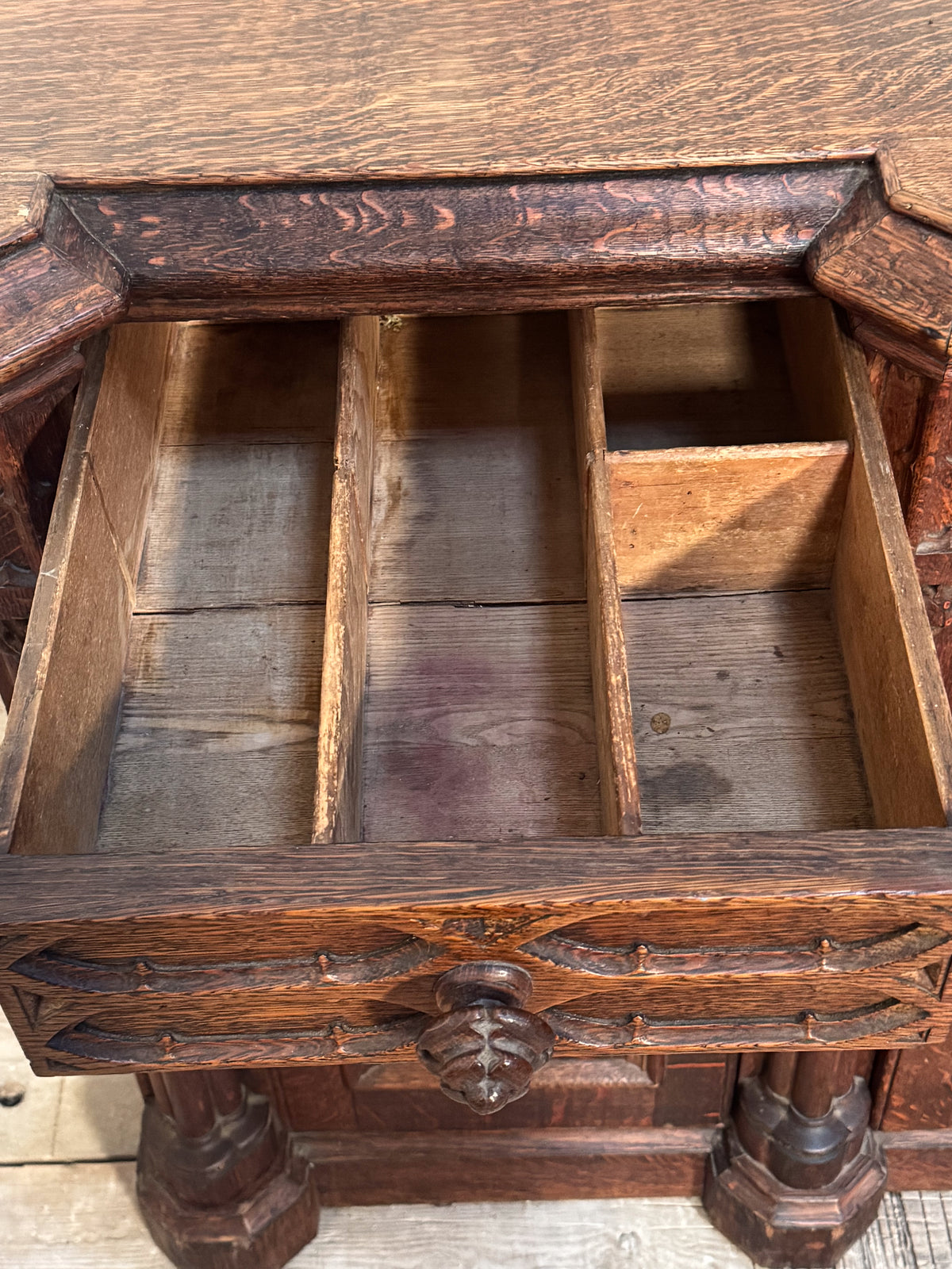A Mid 19th Century Oak Gothic Revival Side Cabinet