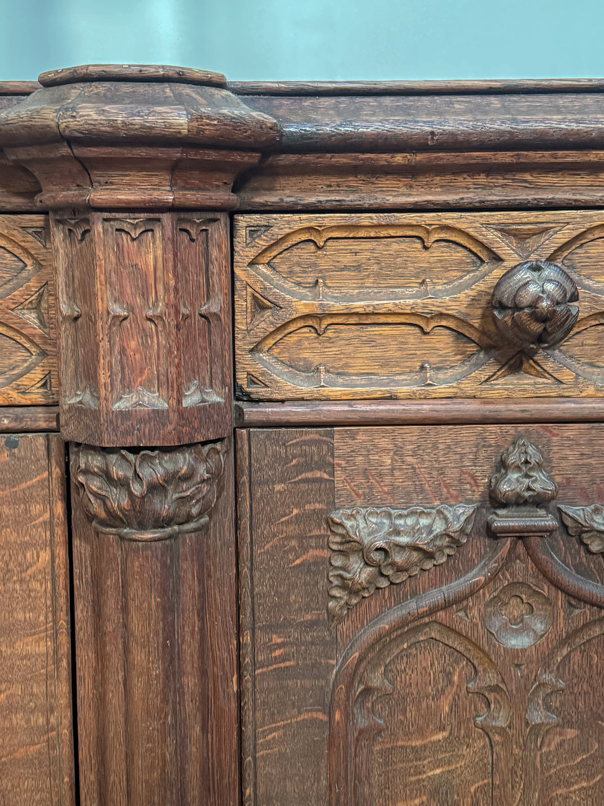 A Mid 19th Century Oak Gothic Revival Side Cabinet