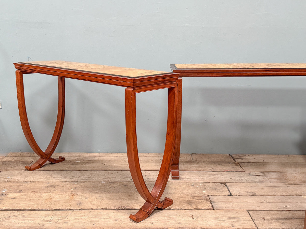 A Pair of Art Deco Mahogany & Burr Maple Console Tables