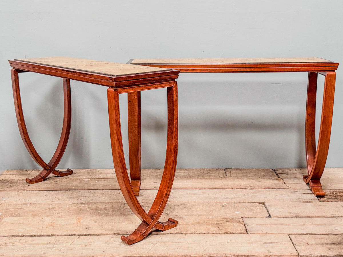 A Pair of Art Deco Mahogany & Burr Maple Console Tables