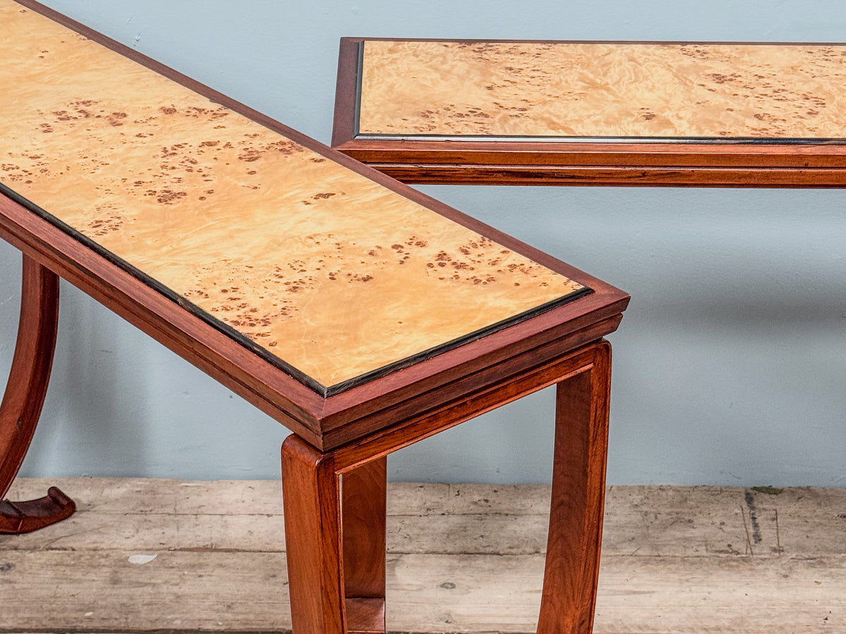 A Pair of Art Deco Mahogany & Burr Maple Console Tables