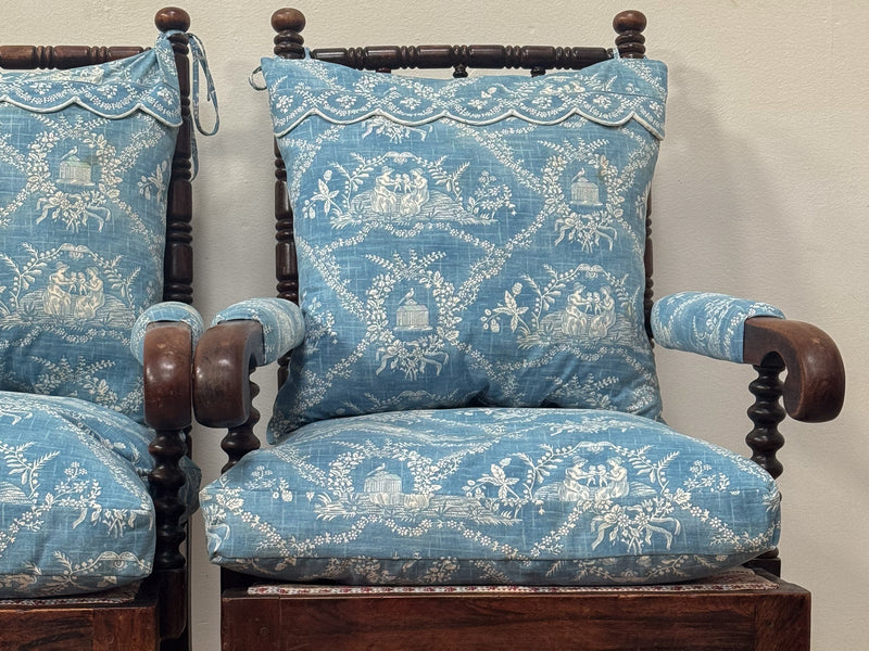 A Matched Pair of Mid 19th Century Simulated Rosewood Open Armchairs