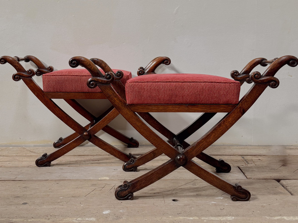A Pair of Regency Oak X Frame Stools