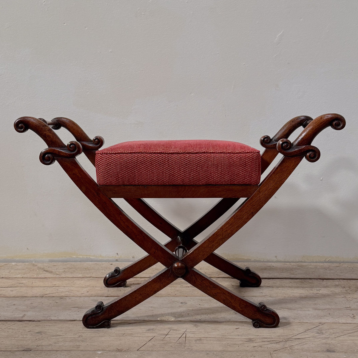 A Pair of Regency Oak X Frame Stools