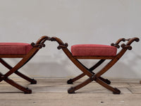 A Pair of Regency Oak X Frame Stools