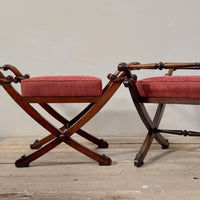 A Pair of Regency Oak X Frame Stools